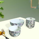 Elegant Multicolor Floral Ceramic Dessert Set | 7-Piece Porcelain Pudding & Serving Bowl Collection with Gold Detailing